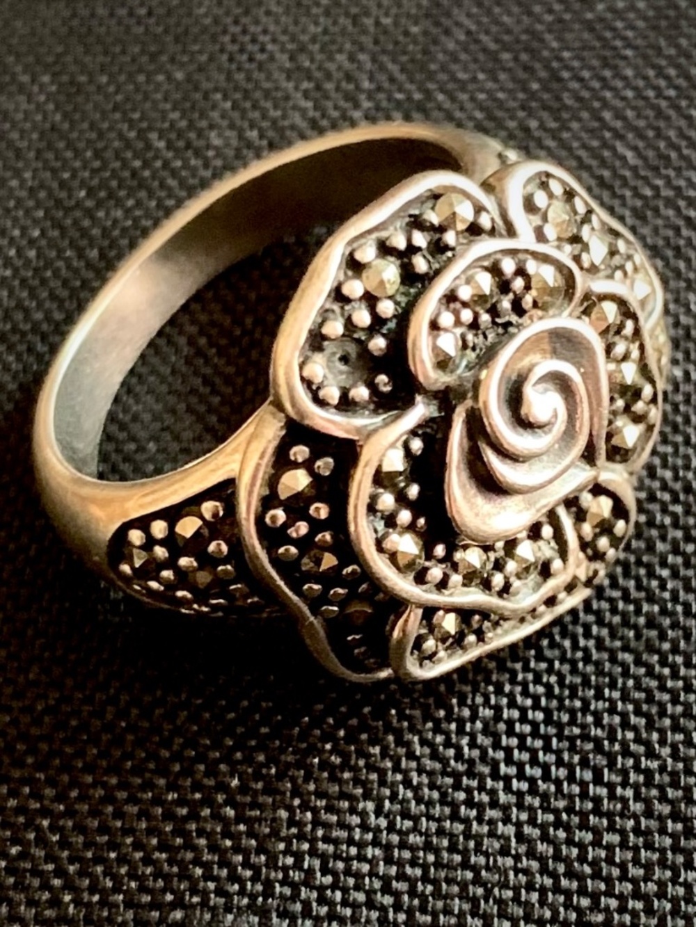 Sterling Silver Rose Ring Thailand Size 7 Floral Statement Vintage